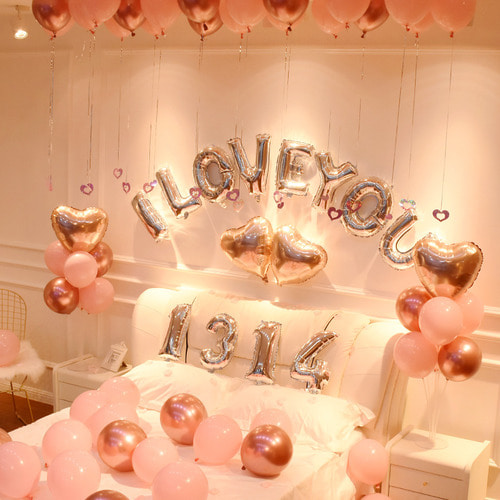 핑크데이 장식 프러포즈 축하풍선세트 인터넷 레드 컬러 결혼식 고백 로맨틱하고 아름다운 장면 연출