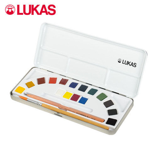 Lucas LUKAS 독일 수입 고체 수채화 물감 12 색 반 고체 페인트 세트 철 상자 수채화 물감