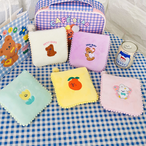 Milkjoy 못생긴 오렌지 생리대 가방 일본 귀여운 만화 생리대 보관 가방 자수 숙모 수건 가방