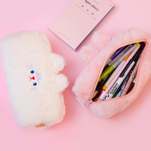 밀크 joy 啵啵 스퀘어 필통 봉제 인형 대용량 수납 데이 시리즈 귀여운 꼬마 곰 학생 필통