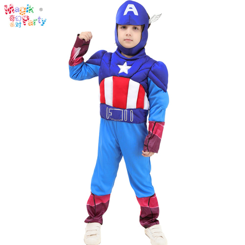 어린이 공연 의상 Cospaly Boy Muscle Superman 캡모자tain America Performance Clothes Apparel